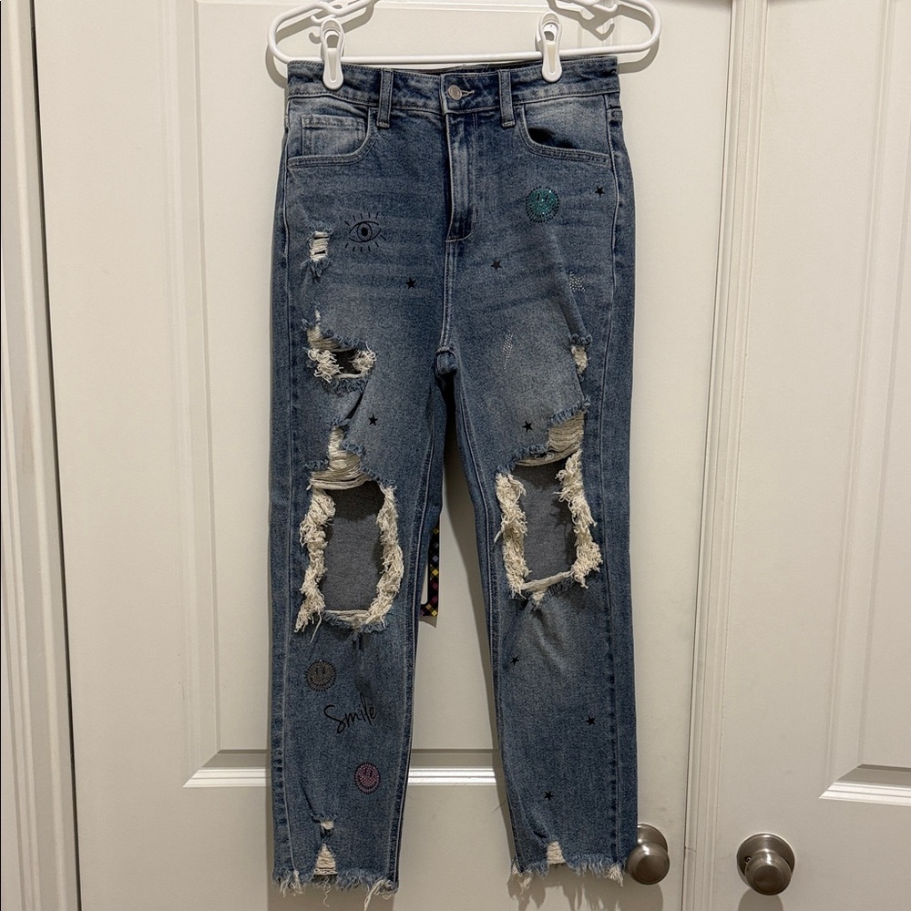 Cello Blue Distressed Ankle Jeans